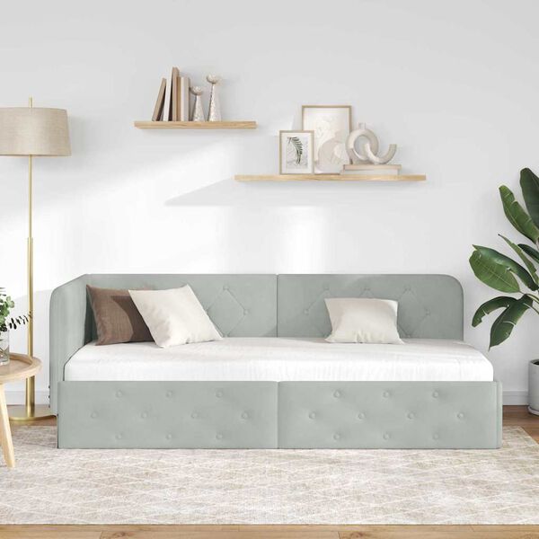 vidaXL Hornr&uacute;m ramma me&eth; h&ouml;fu&eth;gafl Lj&oacute;sgr&aacute;r 80 x 200 cm Flauel