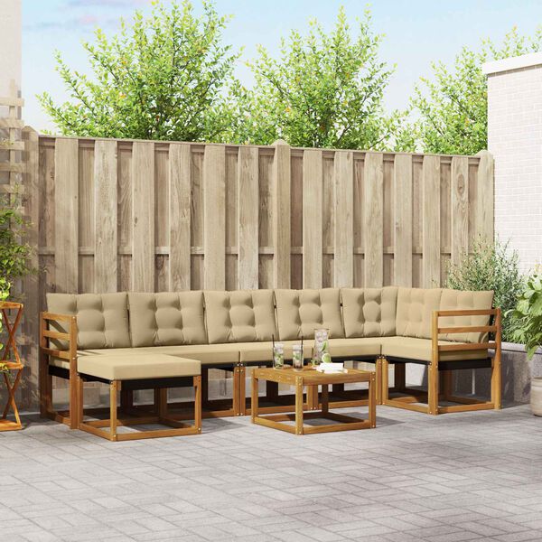 vidaXL &Uacute;ti s&oacute;fasett me&eth; p&uacute;&eth;i 8 pcs N&aacute;tt&uacute;rulegt og B&eacute;ig