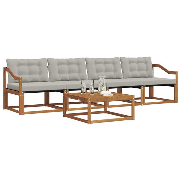 vidaXL &Uacute;ti s&oacute;fasett me&eth; p&uacute;&eth;i 5 pcs N&aacute;tt&uacute;rulegt og Lj&oacute;st Gr&aacute;tt