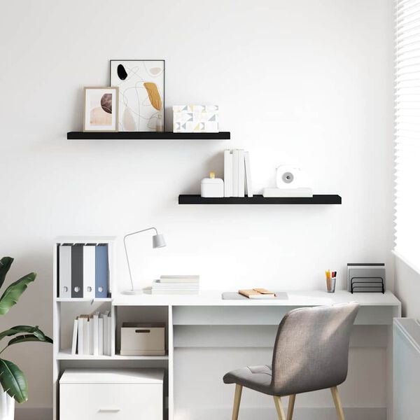 vidaXL Vegghengdar Hillur 2 stk. Svartar 90x23,5x3,8 cm MDF
