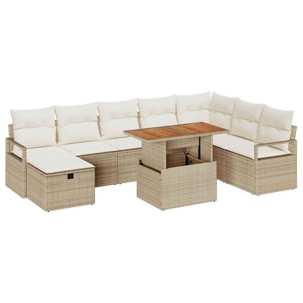 vidaXL Gar&eth;s&oacute;fa sett me&eth; p&uacute;&eth;i 9 pcs Drapplita&eth;ur Poly rattan