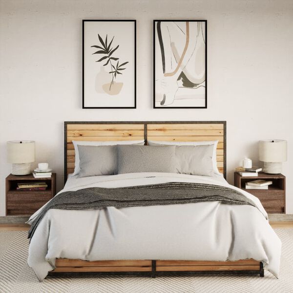 vidaXL Veggfest N&aacute;ttbor&eth; me&eth; LED Lj&oacute;sum 2 stk. Br&uacute;n Eik