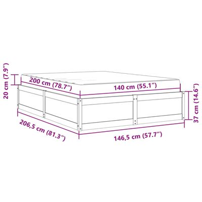 vidaXL Rúm með Dýnu Hvít 140x200 cm Gegnheil Fura