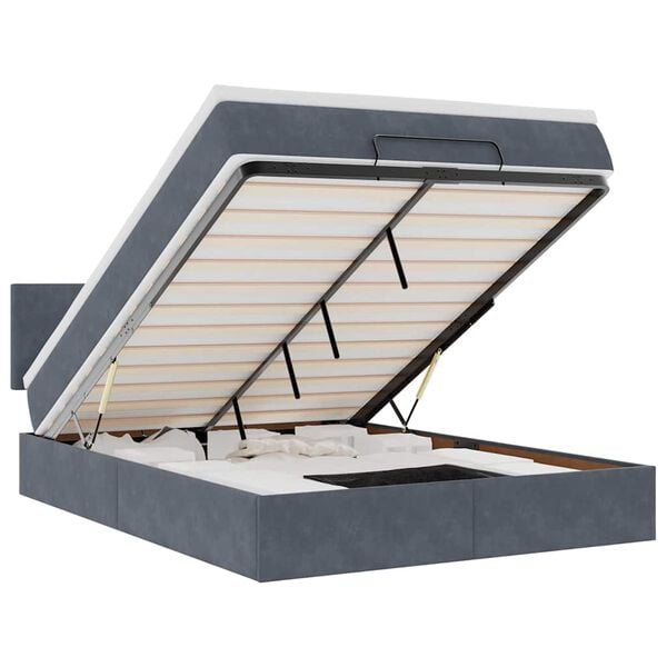 vidaXL Ottoman r&uacute;m me&eth; d&yacute;nu & LED d&ouml;kkgr&aacute;um 140x190cm flaueli