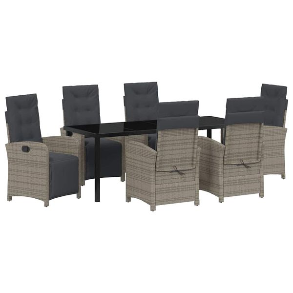 vidaXL Gar&eth;ur bor&eth;sett me&eth; p&uacute;&eth;i 7 pcs Gr&aacute;r p&oacute;l&yacute;rattan