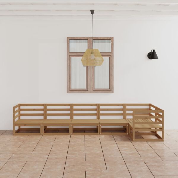 vidaXL 6 Hluta Gar&eth;s&oacute;fasett Hunangsbr&uacute;nt Gegnheill Furuvi&eth;ur