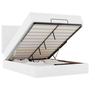 vidaXL Ottoman r&uacute;m me&eth; d&yacute;nu & LED Hv&iacute;tt 140x190cm gervi le&eth;ur