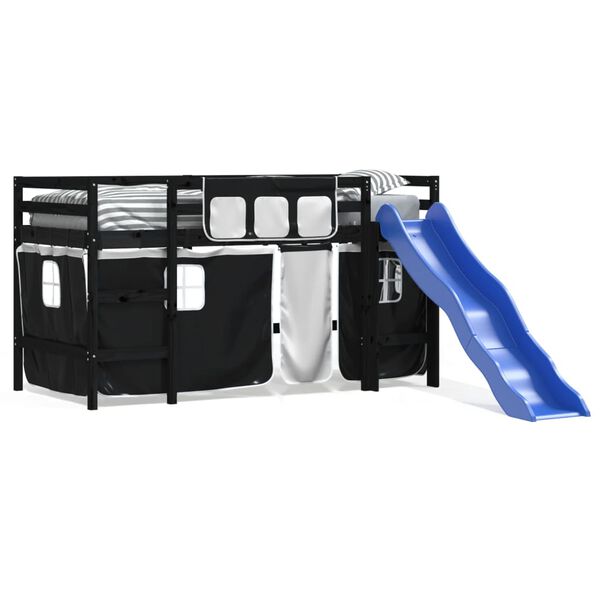 vidaXL Krakkakoja Gluggatj&ouml;ldum Hv&iacute;tur Svartur 90x200 cm Gegnheil Fura