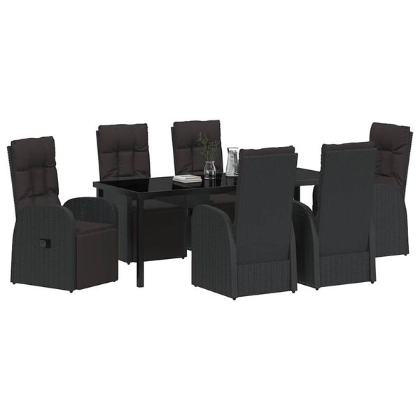 vidaXL Gar&eth;ur bor&eth;sett me&eth; p&uacute;&eth;i 7 pcs Svartur p&oacute;l&yacute;rattan