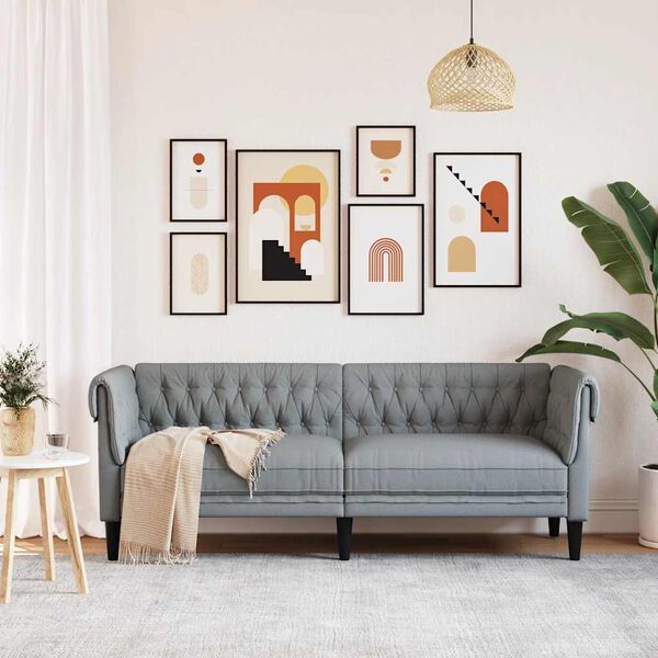 vidaXL Chesterfield S&oacute;fi 3-s&aelig;ta Lj&oacute;sgr&aacute;r Tau&aacute;kl&aelig;&eth;i