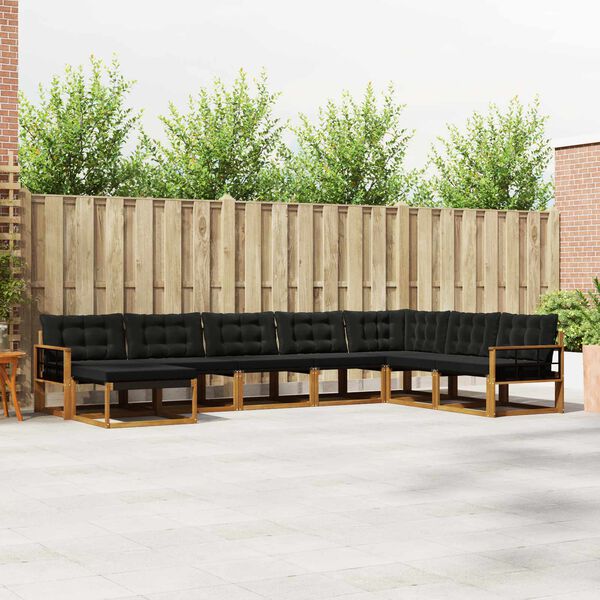 vidaXL &Uacute;ti s&oacute;fasett 8 pcs N&aacute;tt&uacute;rulegur og svartur Hrein akas&iacute;utr&eacute;