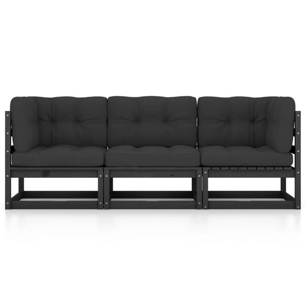 vidaXL 3 Sæta Garðsófasett með Sessum Gegnheil Fura