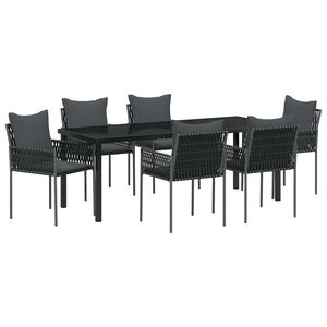 vidaXL Gar&eth;ur bor&eth;sett 7 pcs Svartur og gr&aacute;r PE rattan