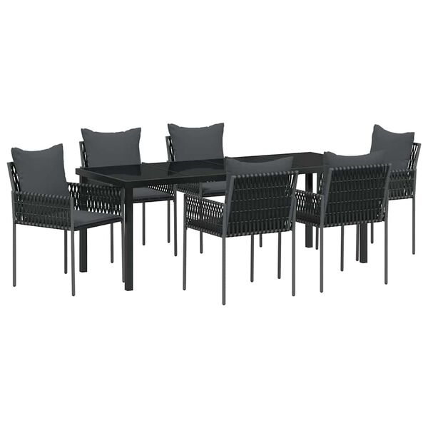 vidaXL Gar&eth;ur bor&eth;sett 7 pcs Svartur og gr&aacute;r PE rattan