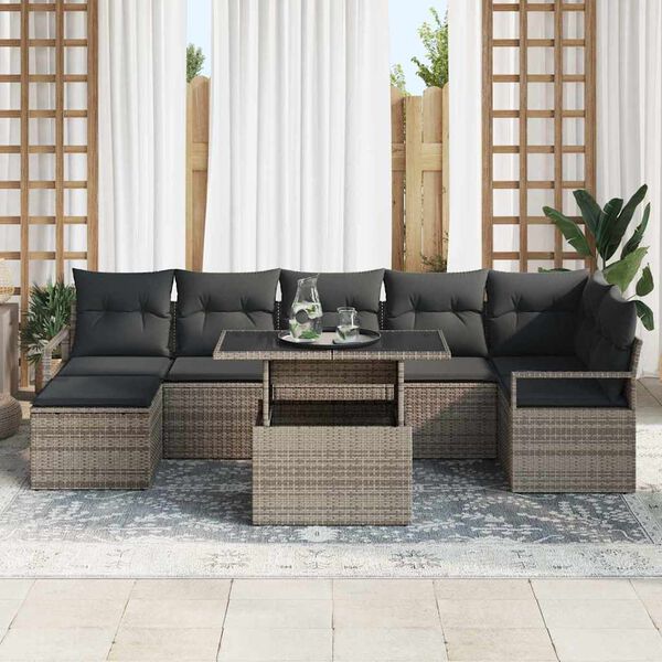 vidaXL Garðsófa sett með geymslu 8 pcs Grár Poly rattan