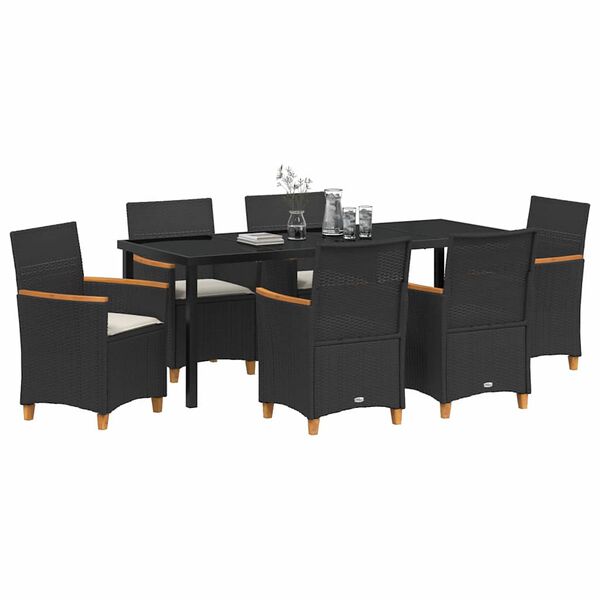 vidaXL Gar&eth;ur bor&eth;sett 7 pcs Svartur p&oacute;l&yacute;rattan
