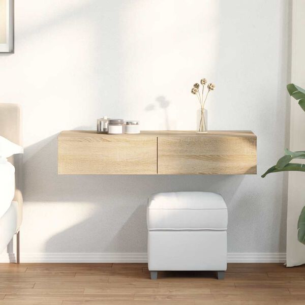 vidaXL Vegghilla me&eth; sk&uacute;ffum Sonoma Eik 100x36x19 cm Verkfr&aelig;&eth;ivi&eth;ur