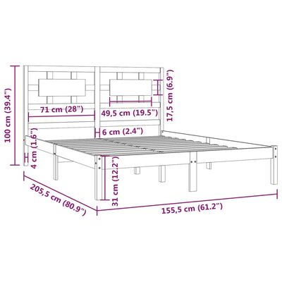 vidaXL Rúmgrind Gegnheil Fura 150x200 cm King Size