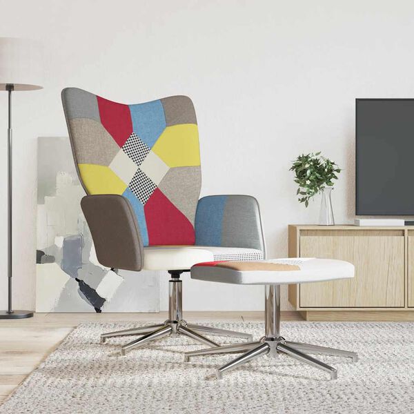 vidaXL Slökunarstóll með Fótskemli Bútasaumur Tauáklæði