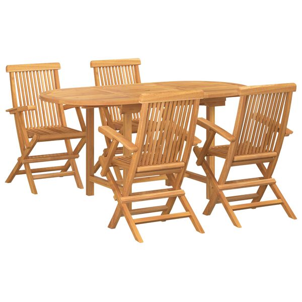 vidaXL Garður borðsett 5 pcs Brúnn Solid teak viður