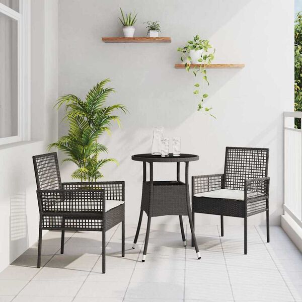 vidaXL Gar&eth;ur bor&eth;sett 3 pcs Svartur p&oacute;l&yacute;rattan