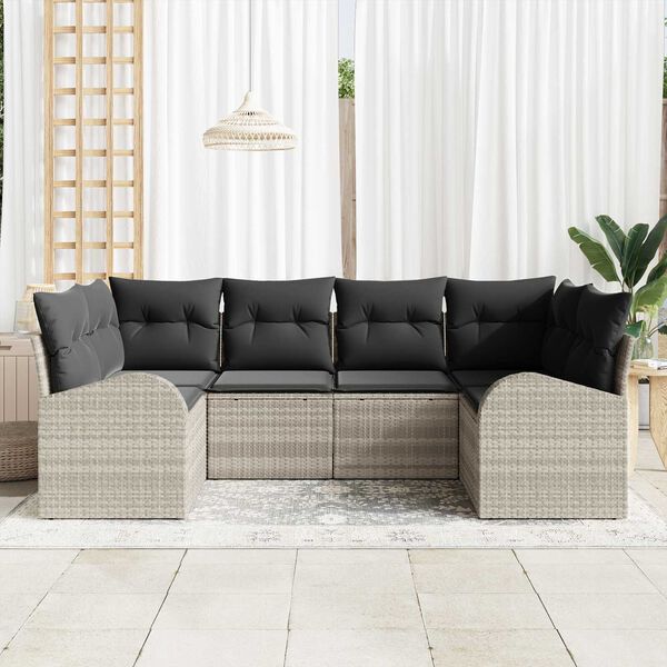 vidaXL Gar&eth;s&oacute;fa sett me&eth; p&uacute;&eth;i 6 pcs Lj&oacute;sgr&aacute;r Poly Rattan