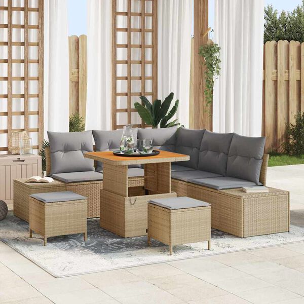 vidaXL Gar&eth;s&oacute;fa sett me&eth; p&uacute;&eth;i 8 pcs Drapplita&eth;ur Poly rattan