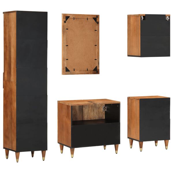 vidaXL Ba&eth;herbergish&uacute;sgagnasett 5 Hlutir Gegnheill Mang&oacute;vi&eth;ur