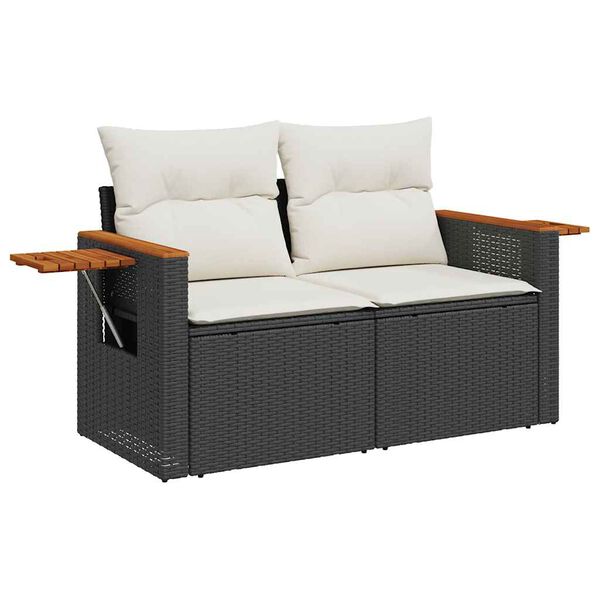 vidaXL 8 stykki garðsófasett með púðum Black Poly Rattan Acacia