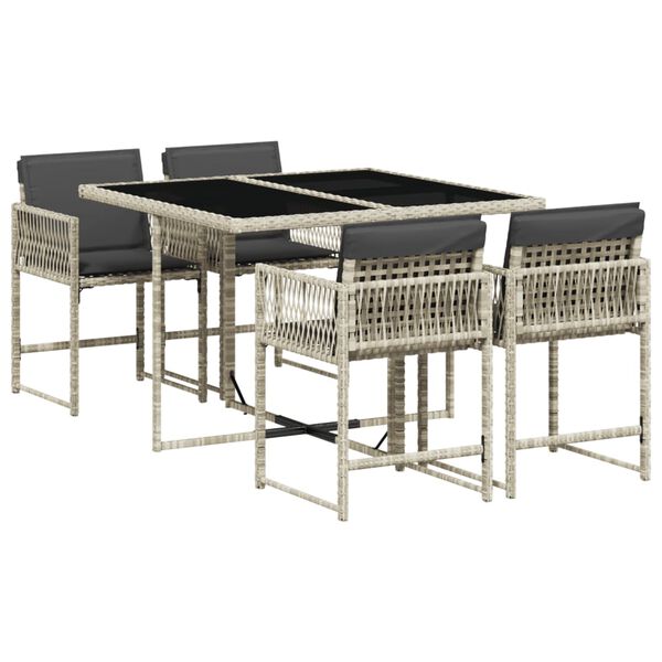 vidaXL 5 Parta Gar&eth;bor&eth;stofusett me&eth; Sessum Lj&oacute;sgr&aacute;tt P&oacute;l&yacute;rattan