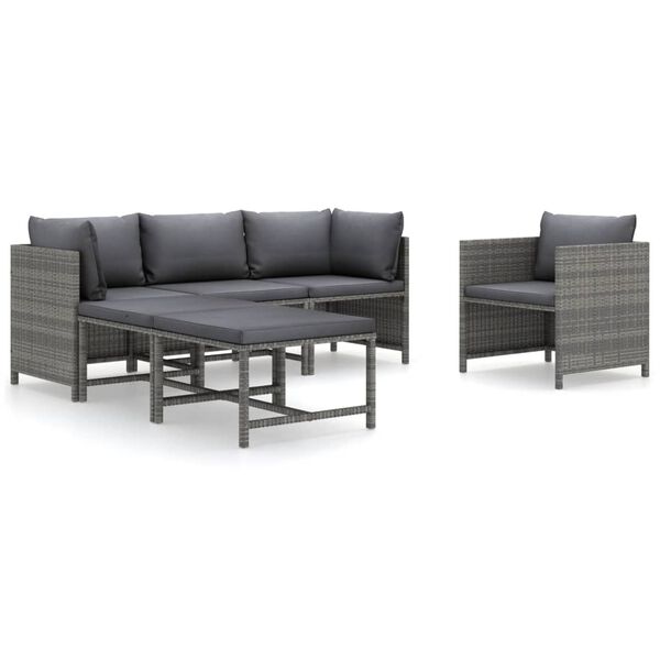 vidaXL 6 hluta gar&eth;setustofusett me&eth; p&uacute;&eth;um Poly Rattan Grey