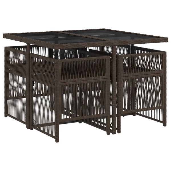 vidaXL 5 Hluta Gar&eth;sett me&eth; Sessum Br&uacute;nt P&oacute;l&yacute;rattan