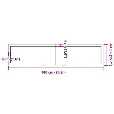 vidaXL Vegghilla Ljósbrún 180x40x(2-4) cm Meðhöndluð Gegnheil Eik