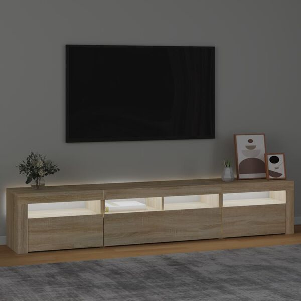 vidaXL Sjónvarpsskápur með LED Ljósum Sonoma Eik 210x35x40 cm
