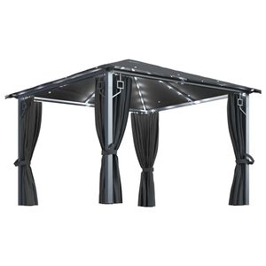 vidaXL Gazebo me&eth; gluggatj&ouml;ldum LED strengjalj&oacute;sum 3x3 m Reykgr&aacute;tt &Aacute;l