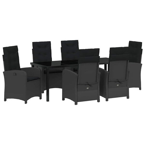 vidaXL Gar&eth;ur bor&eth;sett me&eth; p&uacute;&eth;i 7 pcs Svartur p&oacute;l&yacute;rattan