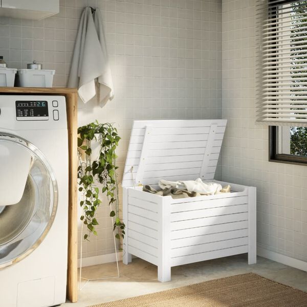 vidaXL Geymslukassi með Loki "RANA" Hvítur 80x49x54 cm Gegnheil Fura