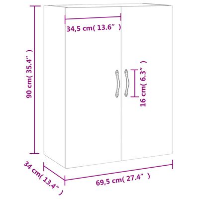 vidaXL Vegghengdur Skápur Brúnn Eikarlitur 69,5x34x90 cm