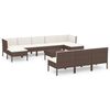 vidaXL 11 Hluta Gar&eth;s&oacute;fasett me&eth; P&uacute;&eth;um P&oacute;l&yacute;rattan Br&uacute;nt