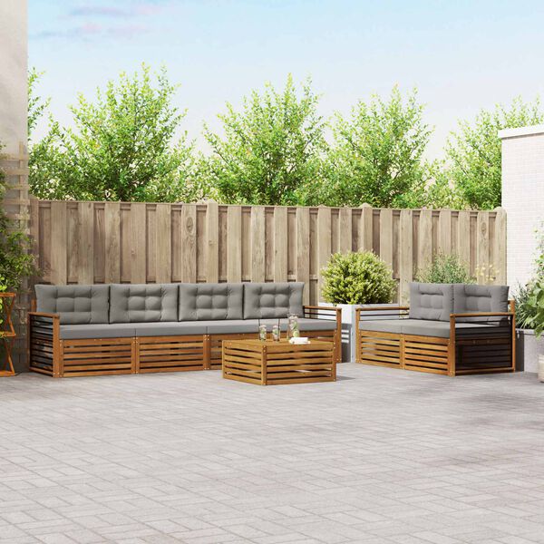 vidaXL &Uacute;ti s&oacute;fasett me&eth; p&uacute;&eth;i 7 pcs N&aacute;tt&uacute;rulegt og Lj&oacute;st Gr&aacute;tt