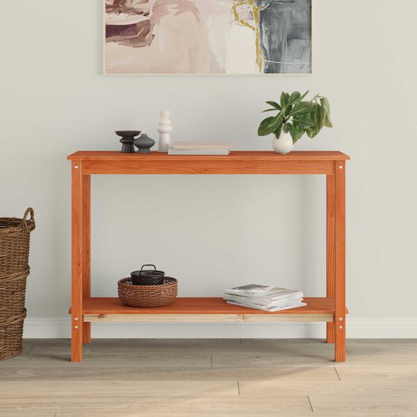 vidaXL Veggbor&eth; me&eth; hillu VaxBr&uacute;nn 110 x 40 x 80 cm Mass&iacute;ft furuvi&eth;