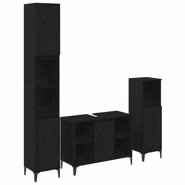 vidaXL Ba&eth;herbergismublasett me&eth; hillu 3 pcs Sv&ouml;rt eik Samsettur vi&eth;ur