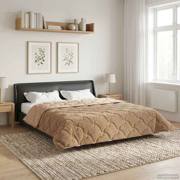 vidaXL Full &aacute;rs d&yacute;na M&oacute;gr&aacute;r 200 x 200 cm Microfiber og Teddy f&oacute;&eth;ri&eth;
