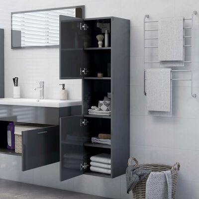 805005 vidaXL Bathroom Cabinet High Gloss Grey 30x30x130 cm Chipboard