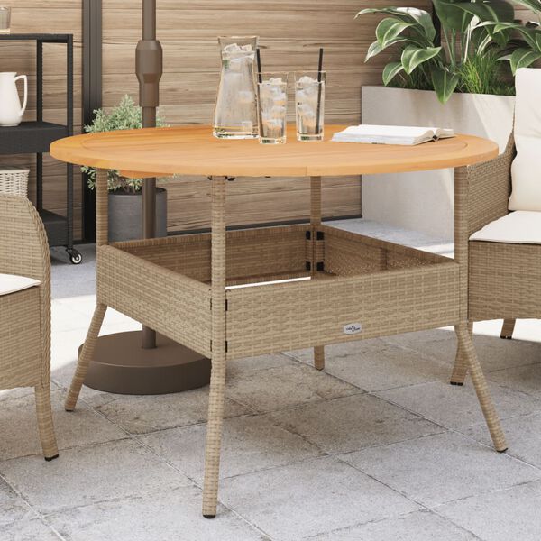 vidaXL Garðborð með Akasíuborðplötu Drapplitaður Ø110x71 cm Pólýrattan