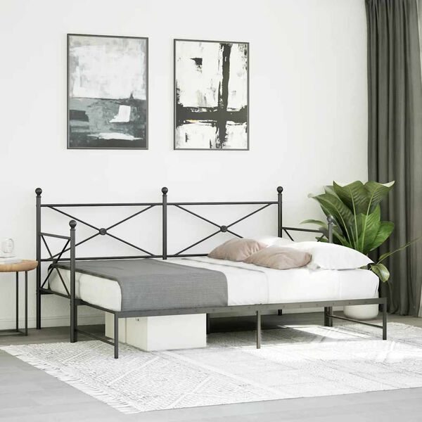 vidaXL Daybed me&eth; r&uacute;llu &aacute;n d&yacute;nu Svartur 80x200 cm St&aacute;l