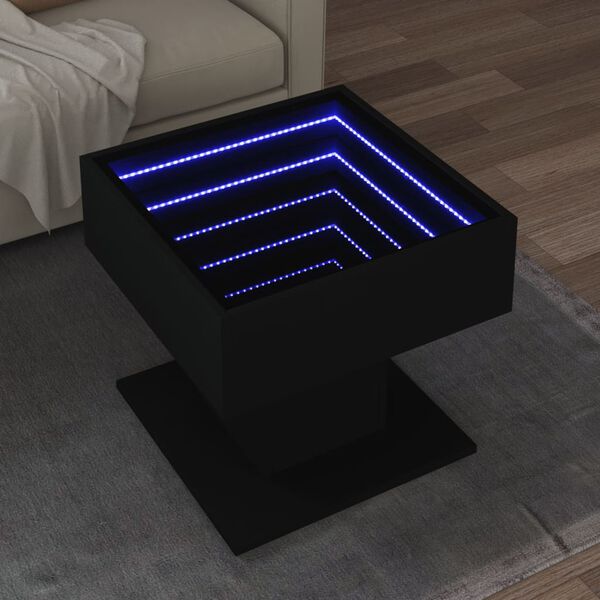 vidaXL Sófaborð með LED 50x50x45 cm Svartur Samsettur Viður