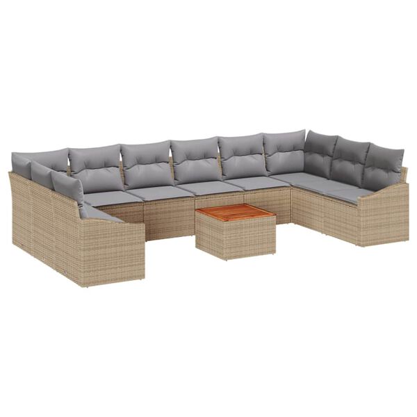 vidaXL Gar&eth;s&oacute;fa sett me&eth; geymslu 11 pcs Beige og lj&oacute;sgr&aacute;r p&oacute;l&yacute;rattan