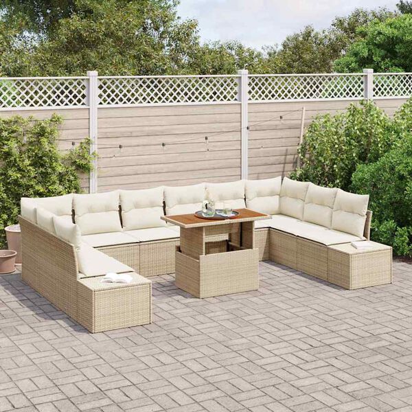 vidaXL Gar&eth;s&oacute;fa sett me&eth; geymslu 11 pcs Drapplita&eth;ur Poly rattan