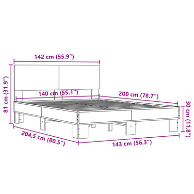 vidaXL Rúmgrind án Dýnu Sonoma Eikarlitur 140x200 cm